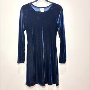 Vintage Navy Blue Velvet Sheath Dress S Long Sleeves Fairy Grunge Whimsigoth Y2K